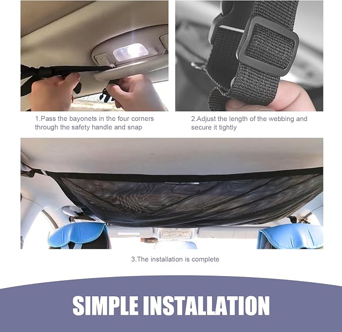 Pack-1 Hang Car Ceiling Cargo Net Replacement, 35.43In x 25.59In Adjustable Vehicle Storage Net Pocket with Zipper Buckle, Universal Durable Automotive Ceiling for Truck SUV Car (Black)