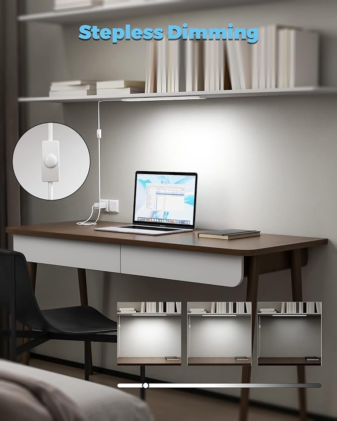 ASOKO 16Inch Under Cabinet LED Workbench Light Plug in Dimmable 6000K | ASOKO 16" Under Cabinet LED Light, Dimmable 700LM 6000K Plug in Workbench Desk Light with Memory, Kitchen Sink