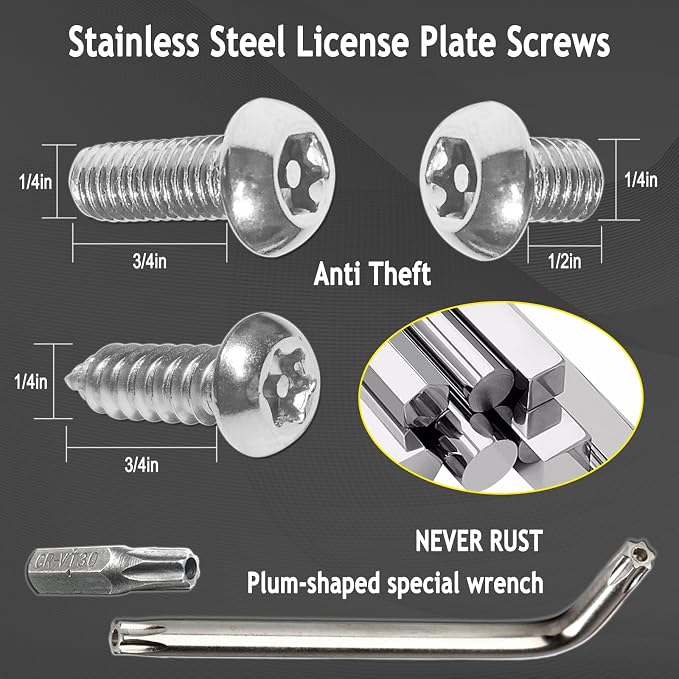 Aootf Front License Plate Bracket Holder, Bumper License Plate Mounting Kit | 2 Drill Holes Car Tag Adapter, Stainless Steel Zip Ties for Grill Mount, Anti Theft Stainless Steel Screw Bolt Caps