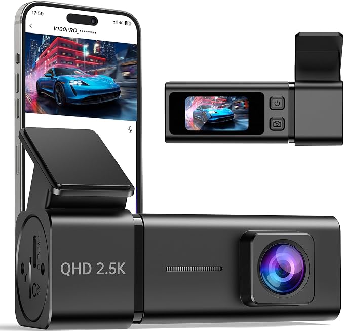 Dash Cam Front Camera for Cars, 2.5K WiFi Dash Cam, 1.47" Screen, 256GB Max | App Control, 160° Lens, Night Vision, G-Sensor, Smart Voice, Loop Recording, 24H Parking, Simple Setup, SD Card Not Included