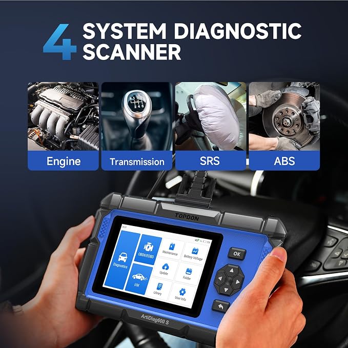 OBD2 Scanner TOPDON AD600S Scan Tool, Code Reader, Diagnostics Scanner for ABS/SRS/AT/Engine, 9 Reset Services, CAN-FD, Oil/Brake/BMS/SAS/DPF/TPMS/ETS Reset/ABS Bleeding/Injector Coding, Free Upgrade