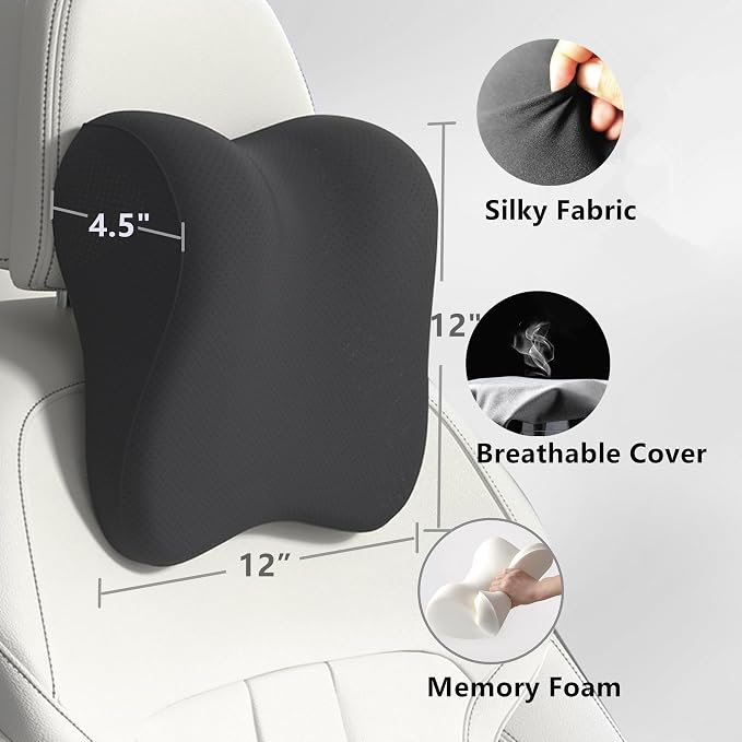 2 Pack Car Neck Pillow Support, Headrest for Driving with Adjustable Strap, Memory Foam Neck Rest Cushion, Breathable Removable Cover & Ergonomic Design, Black 2pcs