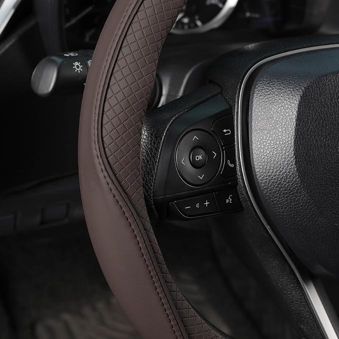 SEG Direct Steering Wheel Cover 14.5-15 inch (37-39 cm) Medium Size, Microfiber Leather, Non-Slip Comfortable Grip, Fits Cars Trucks SUVs, Chocolate Brown