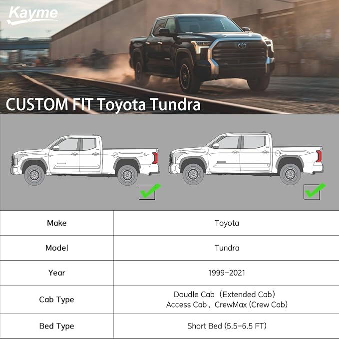 Kayme Heavy Duty Truck Cover Custom Fit Toyota Tundra(1999-2021) Access Cab/Extended Cab SB Short Bed. Waterproof All Weather for Pickup, Full Exterior Covers Sun Rain UV Protection.