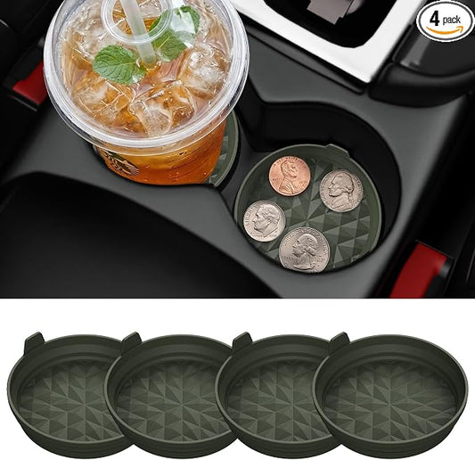 Car Coasters 3.15in[4 Pack] Car Accessories Fit for SUV and Trucks Silicone Mats Non-Slip, Car Cup Holders Insert Coasters, Car Interior Accessories, Decor, Gift Camo Green