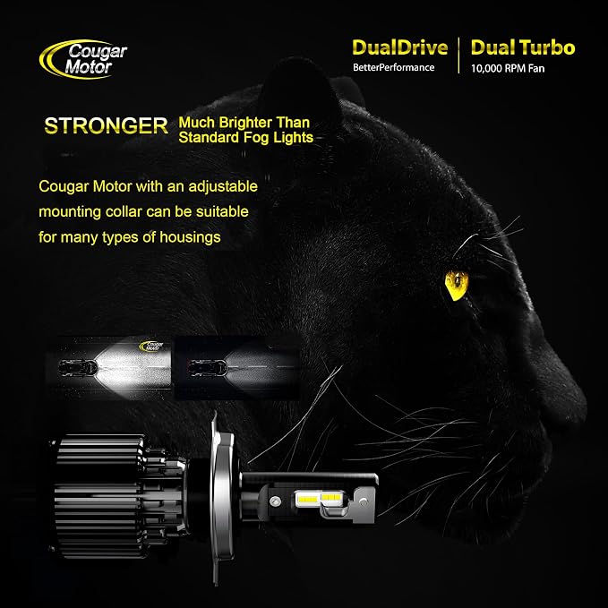 Cougar Motor H4 Auxiliary Fog Bulb, ATV UTV Only Use 300% Brighter 6000K White Adjustable Beam Quick Installation Plug and Play, Pack of 2