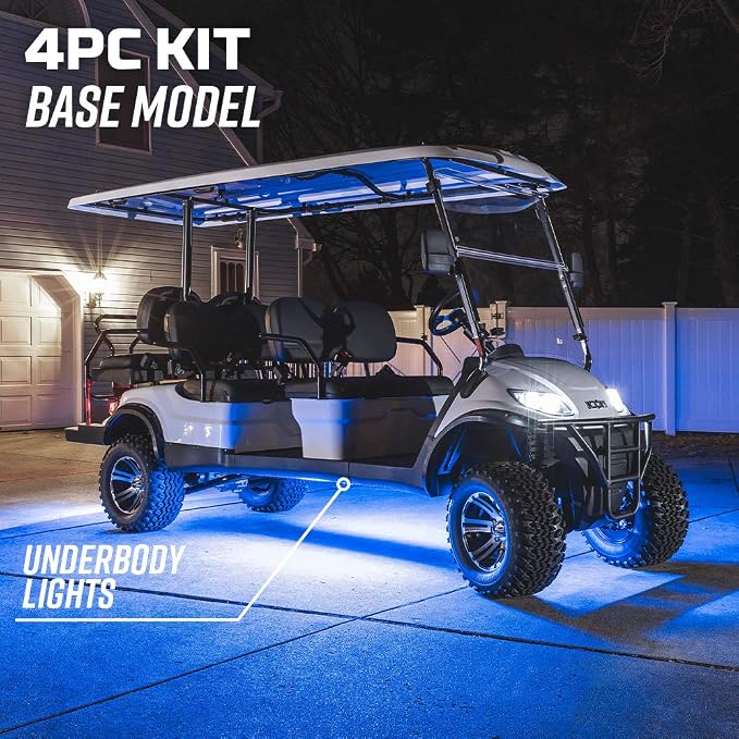 LEDGlow 4pc Million Color LED Golf Cart Underglow Kit for 12V 6-Seater | Accent Neon Lights Fit EZGO Yamaha Club Car ICON, Multi-Color Water Resistant Flex Tubes, 10 Solid Colors, 16 Modes
