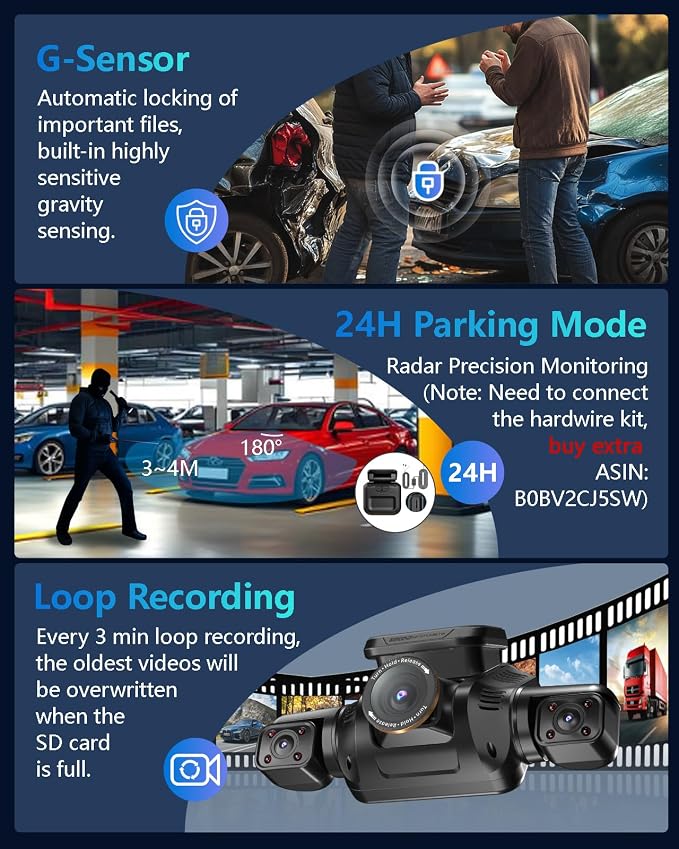 HUPEJOS 4K 360° Dash Cam Front and Rear, 4 Channel Camera for Cars | Upgrade AI Driver Monitor System DMS, 5GHz WiFi GPS, Night Vision, Voice Control, Free 64GB SD Card, 24H Parking Mode, V8Plus