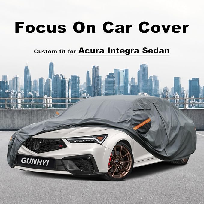 GUNHYI Premium Car Cover Custom Fit Acura Integra Sedan(1986-2001), 16 Layers Heavy Duty Car Cover Waterproof All Weather with Zipper Door for Sun Rain Snow Dust Uv Protection