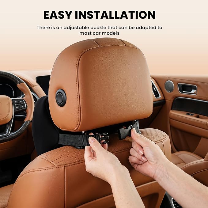 ZZ-WELL Car Headrest Pillow, Car Neck Pillow for Neck Pain Relief with Adjustable Strap, Memory Foam & Breathable Removable Cover, Travel Car Neck Pillow for Pain Relief While Driving (Black, 2Pack)
