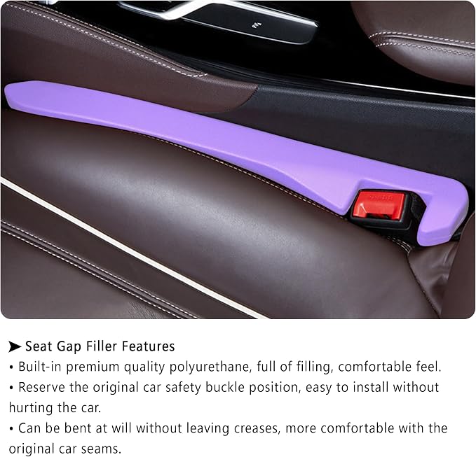 Junecarp Car Seat Gap Filler 2 Pack,Car Gap Filler Organizer to Impede Items from Dropping,Essential Interior Car Accessories Seat Gap Plug (Purple)