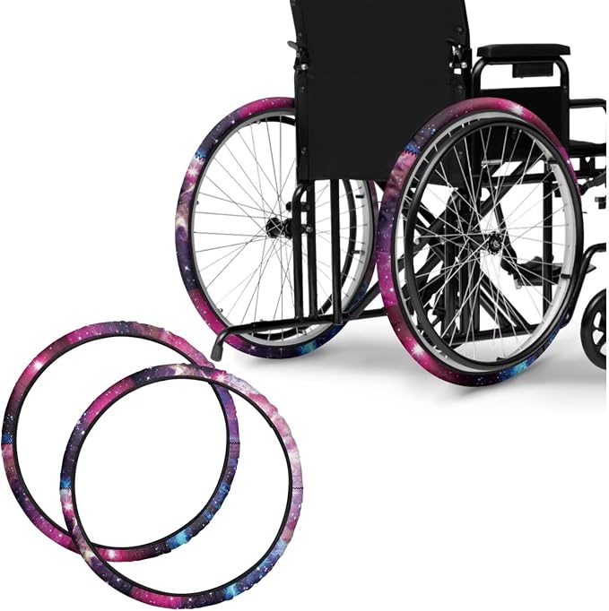 Purple Pink Galaxy Wheelchair Wheel Covers 2 Pack Wheelchair Tyre Covers Neoprene Wheel Cover for Transport Wheelchair Wheels, 24 Inch