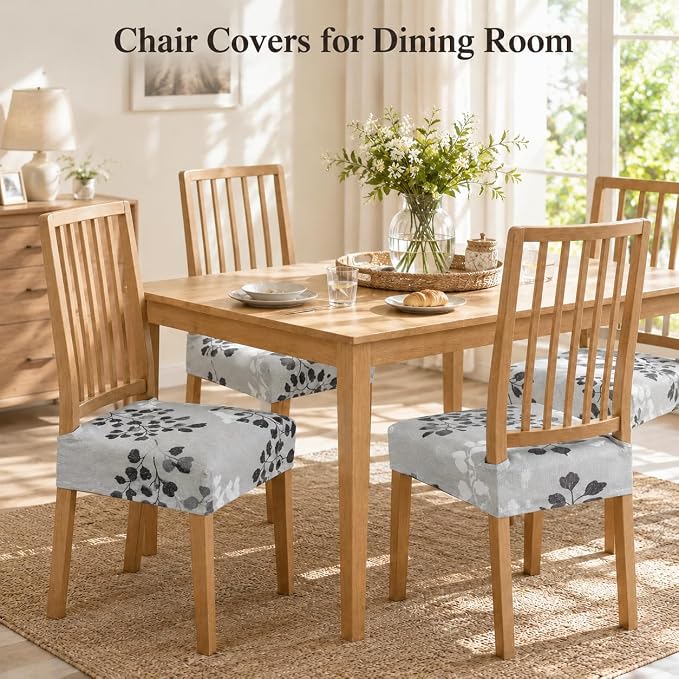NILUOH Waterproof Seat Covers for Dining Room Chairs Set of 4, Stretch Printed Chair Seat Slipcovers Dining Chair Cover Removable Washable Chair Protctor Cover, Rear Covers