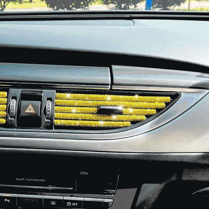Bling Car Vent Outlet Trim, 10PCS Handcrafted Rhinestones Diamond Decoration Strips for All Straight Air Conditioner Outlet, Bling Car Interior Accessories for Women Girl (Gold)