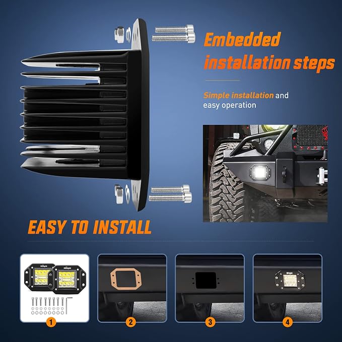 Nilight 4PCS 42W Flush Mount LED Light Pods - Upgraded Spot Flood Combo Beam Driving, Work, Backup, Reverse, Grill Mount Light for Offroad 4x4 Truck SUV