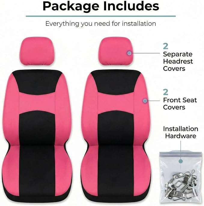 FH Group Universal Car Seat Covers Front Set for SUV Truck Sedan Vans | Waterproof All-Purpose Cloth Seat Cover Set Airbag Compatible Washable Split Bench Protector Interior Upgrade - Pink
