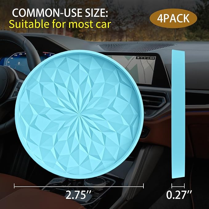 ME.FAN Car Coasters for Cup Holders [4 Pack] - 2.75In Silicone Auto Mug Mats - Universal Non-Slip Recessed Car Interior AccessoriesSky Blue