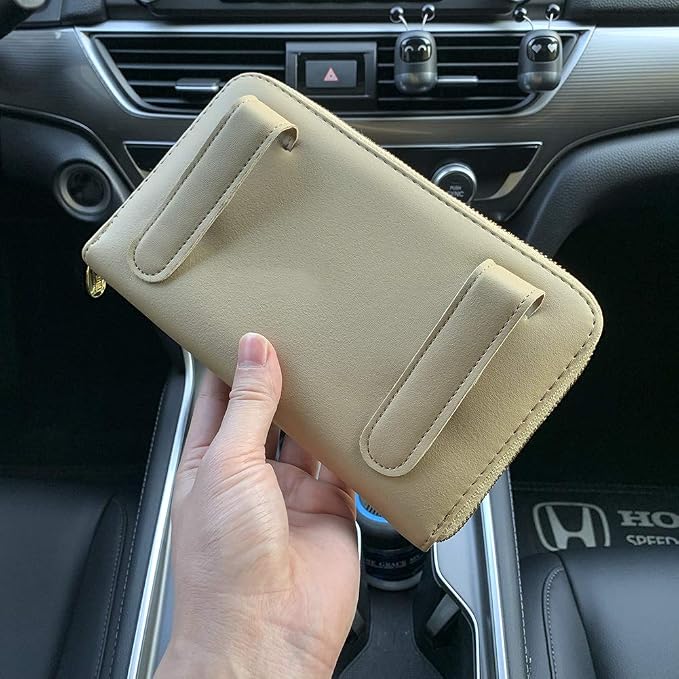 Car Tissue Holder, Sun Visor Napkin Holder, PU Leather Backseat Tissue Case with Zipper (Beige)