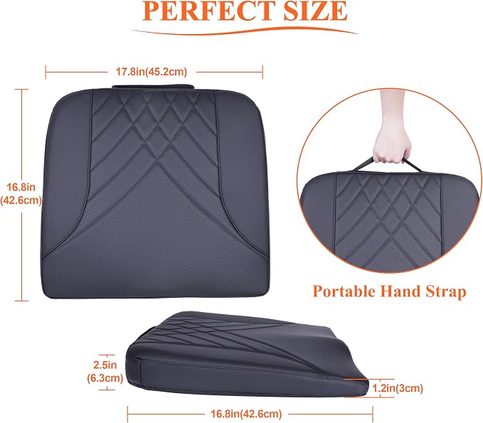 kingphenix Premium Car Seat Cushion, Memory Foam Driver Seat Cushion to Improve Driving View- Coccyx & Lower Back Pain Relief - Seat Cushion for Car, Truck, Office Chair (Leather Black)