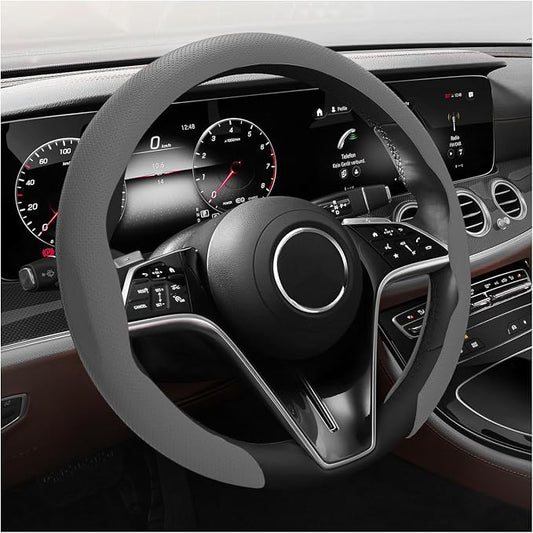 Steering Wheel Cover, 15 Inch Anti-Slip Breathable Steering Wheel Protector Auto Interior Decor, Heat-Resistant Comfort Grip Wheel Cover Universal for Most Cars Trucks SUVs (Gray)