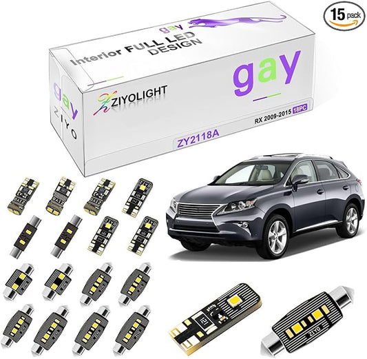 LED Interior Light kit for Lexus RX330 RX350 RX400h RX450h, 6000K White Dome Lights Accessories Replacement Package, LED Light Bulbs Upgrade (For Lexus RX 2009-2015 (18 Bulbs))