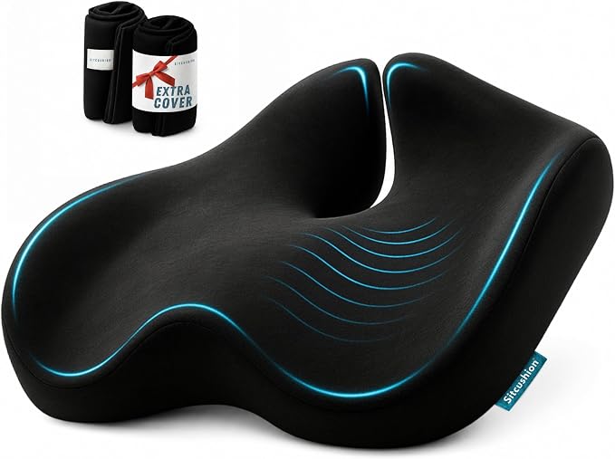 SitCushion Extra Large Seat Cushions for Office Chairs – Gaming Chair Seat Cushion and Sciatica Pain Relief Pillow for Back Pain. Orthopedic Coccyx Cushion for Tailbone Pain Relief (Original Black)