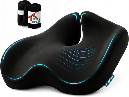 SitCushion Extra Large Seat Cushions for Office Chairs – Gaming Chair Seat Cushion and Sciatica Pain Relief Pillow for Back Pain. Orthopedic Coccyx Cushion for Tailbone Pain Relief (Original Black)
