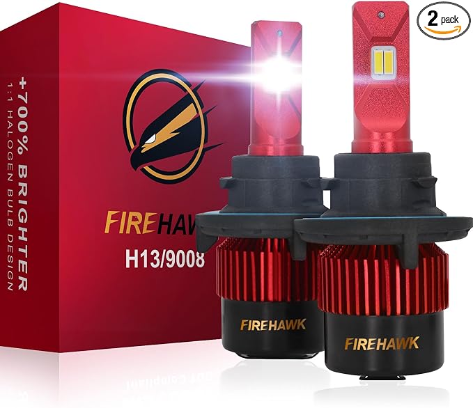 Firehawk 2026 New H13/9008 LED Bulbs 50000LM 700% Brighter 6000K Cool White Japanese Chips IP68 Waterproof Fog Light, Pack of 2