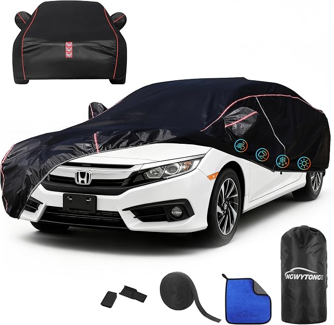 Car Cover Waterproof All Weather 8-Point Fastening for Honda Civic 1991-24 | All-Around Wind-Resistant Fastening, 120s Quick Setup, 600D Oxford Fabric, All-Weather Protection