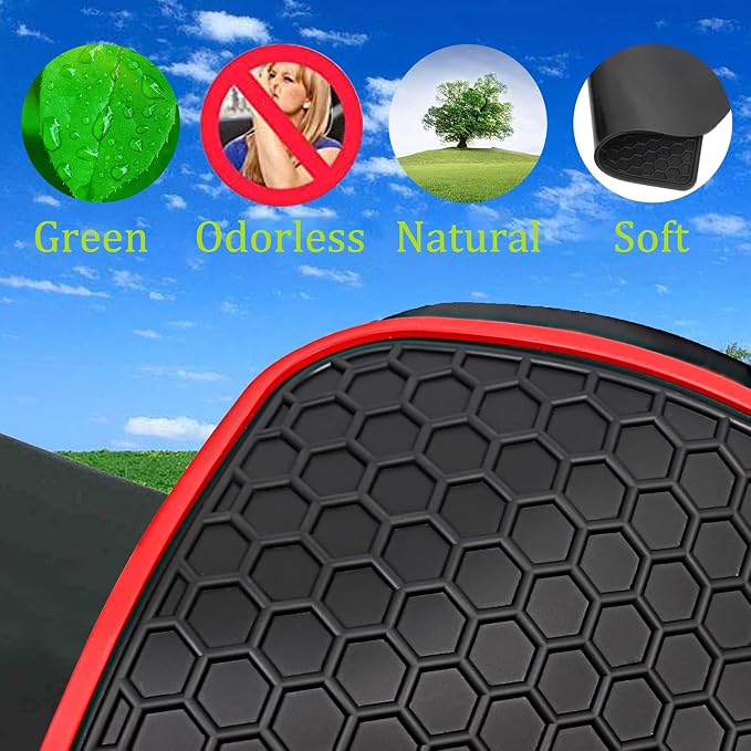 Car Floor Mats Custom Fit for 2020-2025 Toyota Highlander 7 Seats w/2nd Row Bench or Bucket Seats w/Center Console (No Hybrid) Black Red Rubber Auto Liner Mats All Weather Protection