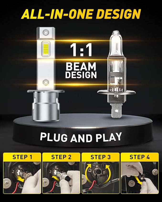 AUXITO H1 LED Bulbs, 900% Ultra-Bright, 6000K White, Easy Plug-N-Play Installation, IP68 Waterproof, Pack of 2