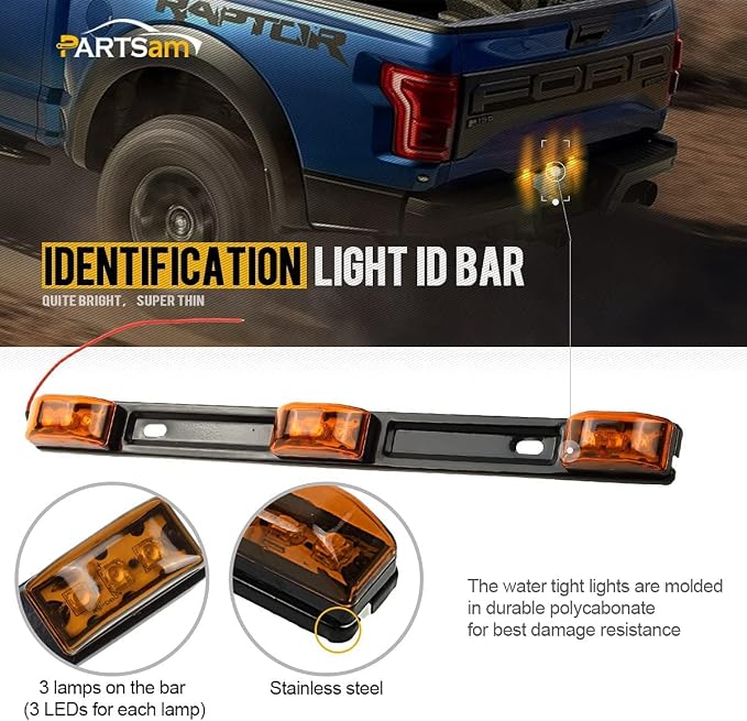 Partsam Amber 12V LED Tow Truck Light Bars, LED Identification Bar Lights Marker Lights, 14.17" Amber ID Bar Marker Lights, Truck Trailer Identification Light Bar for Trailers Over 80" Wide