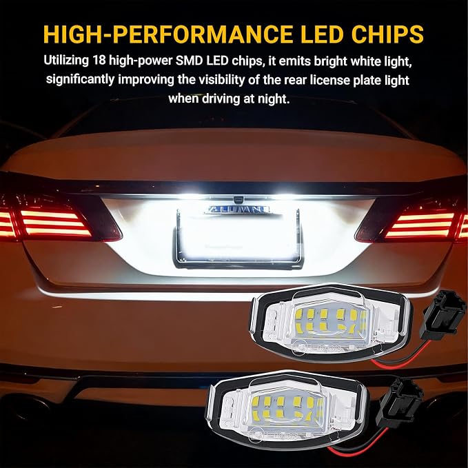 2PCS LED License Plate Lights, 6500K White Super Bright Tag Lamp Assembly Replacement, 18-SMD License Compatible with Honda Accord Sedan Odyssey Civic Pilot & Acura MDX TSX TL ILX RDX RL