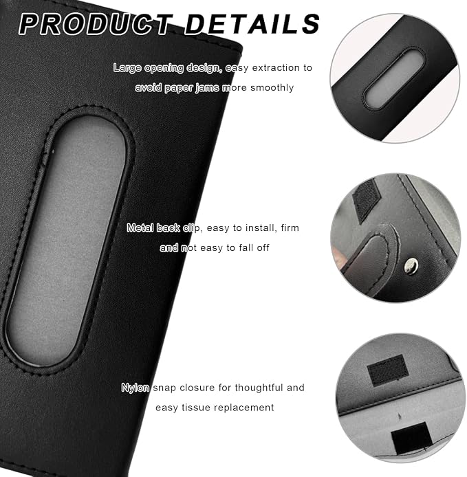 Car Tissue Holder, Vehicle Sun Visor Napkin Box Hanging Paper Towel Dispenser with Tissues Refill, Leather Backseat Paper Towel Case Visor Napkin Storage Holder for Most Cars (Black)