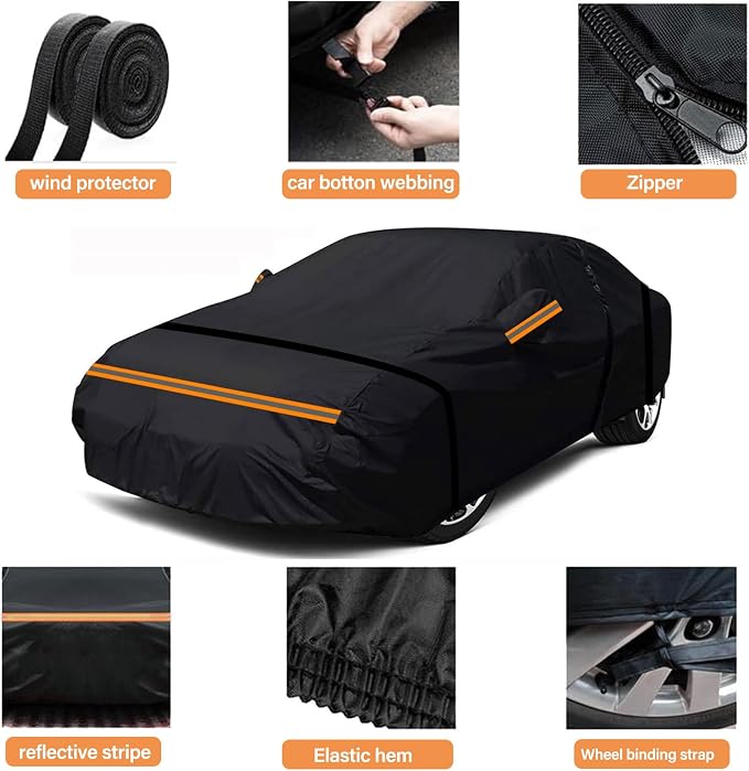 600D Heavy Duty Car Cover Custom Fit for Mazda MX-5 1990-2025, Waterproof Outdoor Full Car Cover with Door Zipper, Windproof Snowproof Hail Protection, Black