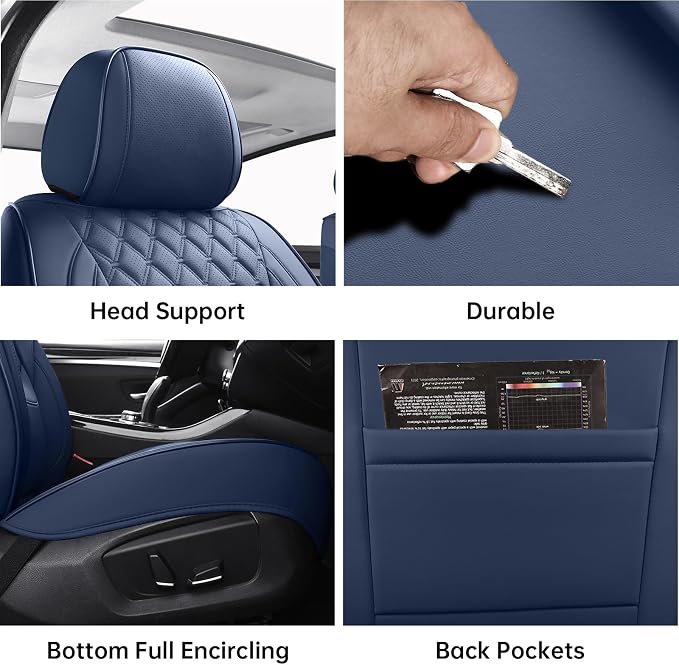 Car Seat Covers Full Set,5 Seat Leather Seat Covers for Cars,Front Seats and Back Seat Cover,Waterproof Car Seat Cushion Protectors,Universal Fit for Most Cars SUV Trucks(Blue, Full Set)