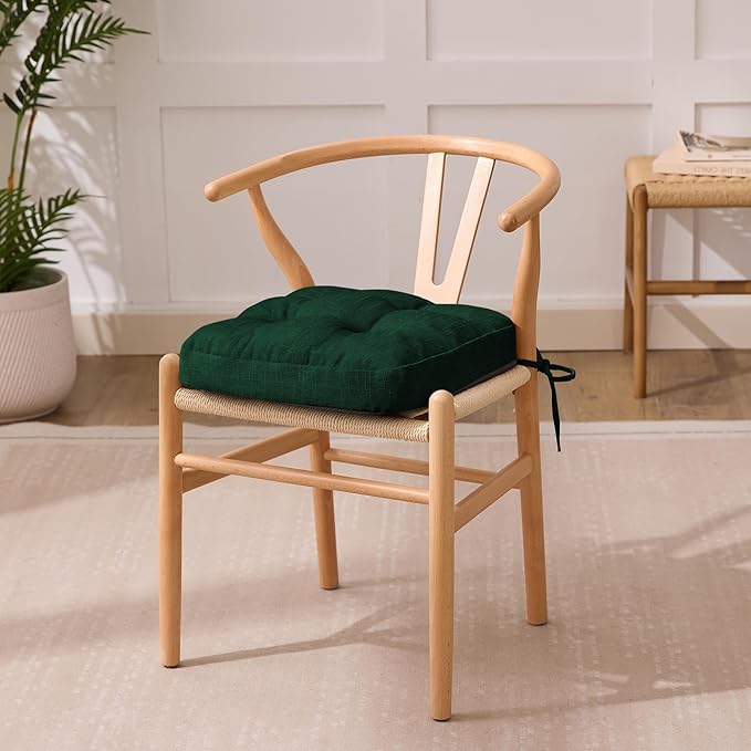 IASEAHK Chair Cushions for Dining Chairs, Dining Chair Cushions, Tufted Indoor Chair Pads with Ties & Non Slip Backing, Seat Cushions for Kitchen Chairs 16.5” x 16.5” x 3.5”, Set of 6, Green