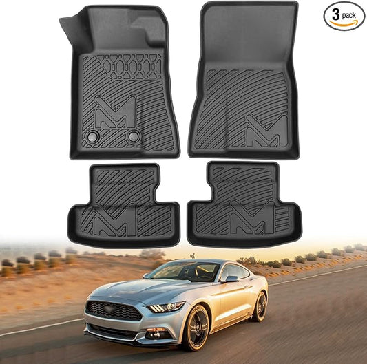 TPE Automotive Floor Mats Custom for 2015-2025 Ford Mustang, All Weather Cover Protection Waterproof Black Floor Liner Front & Rear Row Full Set Car Mats, 4PCS