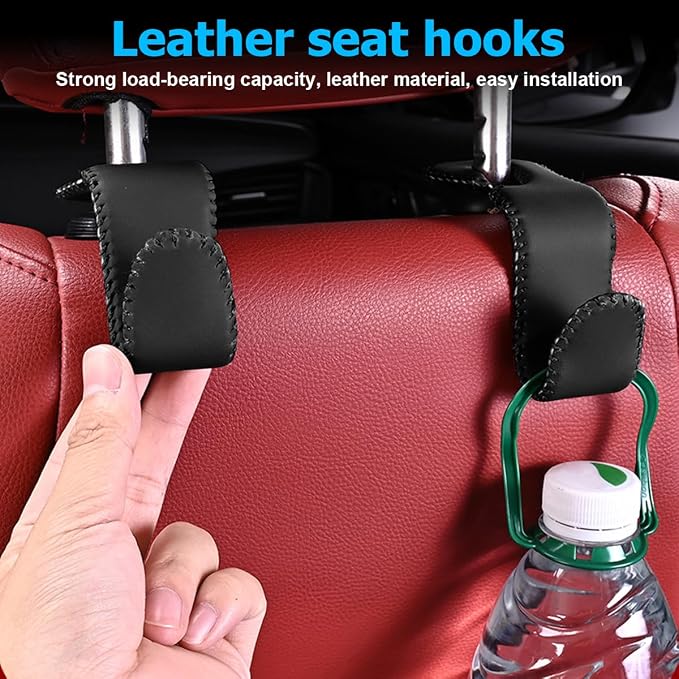 Zpana Car Headrest Hooks, 2PCS Leather U-Shaped Vehicle Purse Storage Hanging Holder for Purses Bags Coats, Automotive Seat Back Storage Organizer Hanger Accessories, Universal Fit (Brown)