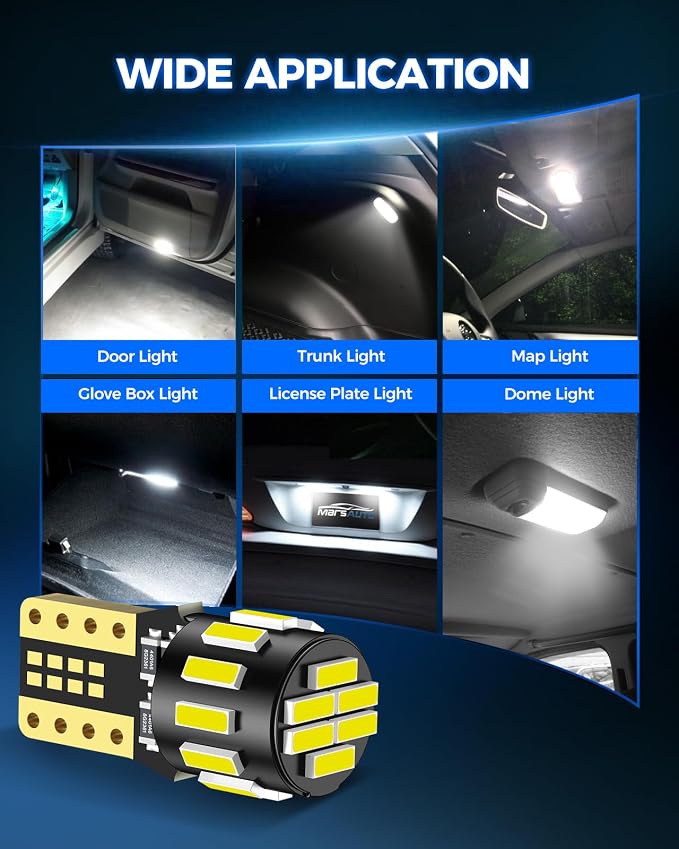 Marsauto 194 LED Bulb for License Plate Light, 6000K Super White 168 2825 W5W T10 Wedge Replacement LED Light Bulbs for Car Dome Map Courtesy Step Dash Trunk RV Interior Lighting