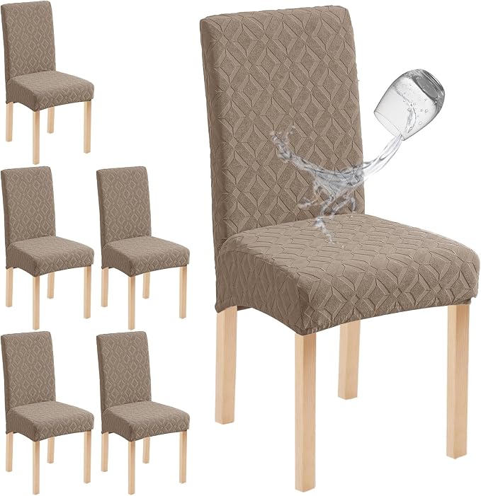 Genina Waterproof Chair Covers for Dining Room Set of 6, Removable Washable Chair Slipcover Protectors, Taupe