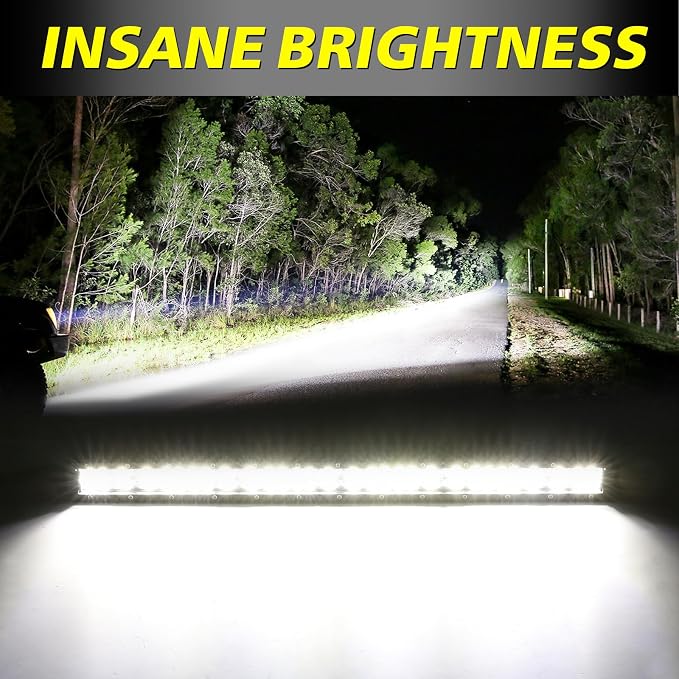 18 Inch Slim LED Light Bar 144W Spot Flood Combo Off Road Lights | Super Slim Dual Row LED Light Bar Waterproof Work Bumper Grille Light Bar for Trucks Pickup UTV ATV Pickup Marine