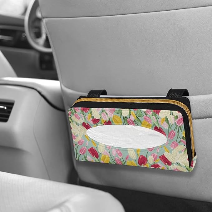 Tulips Visor Tissue Holder for Car Sun Visor Napkin Holder Car Visor Accessories PU Leather Visor Tissue Holder Universal Fit
