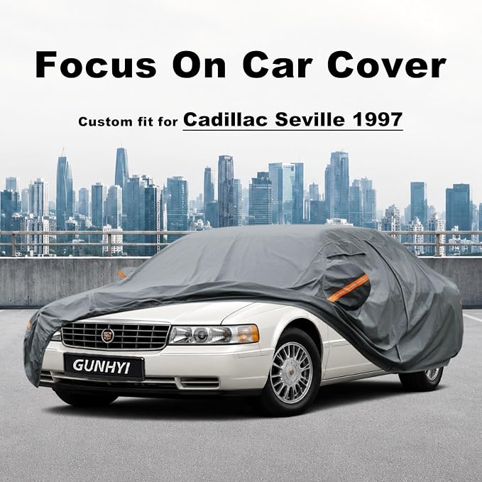 GUNHYI Premium Car Cover Custom Fit Cadillac Seville(1992-2004), 16 Layers Heavy Duty Car Cover Waterproof All Weather with Zipper Door for Sun Rain Snow Dust Uv Protection