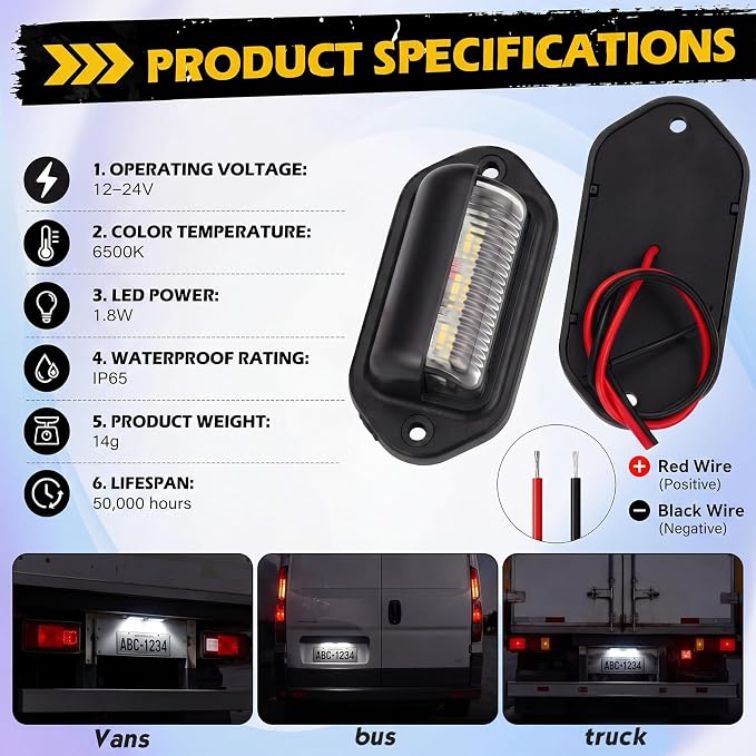 Mudder 8 Packs LED License Plate Light 12V-24V DC Waterproof License Plate 6-SMD Lamp Taillight Tag Lights for Trailer Truck SUV VAN RV Trucks and Boats