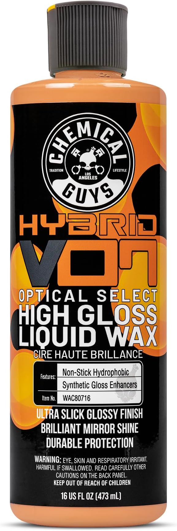 Chemical Guys, Hybrid V7 Optical Select High Gloss Liquid Car Wax, 16 oz | Liquid wax adds deep gloss and slick protection on any paint color, easy on and off, with a fresh orange scent