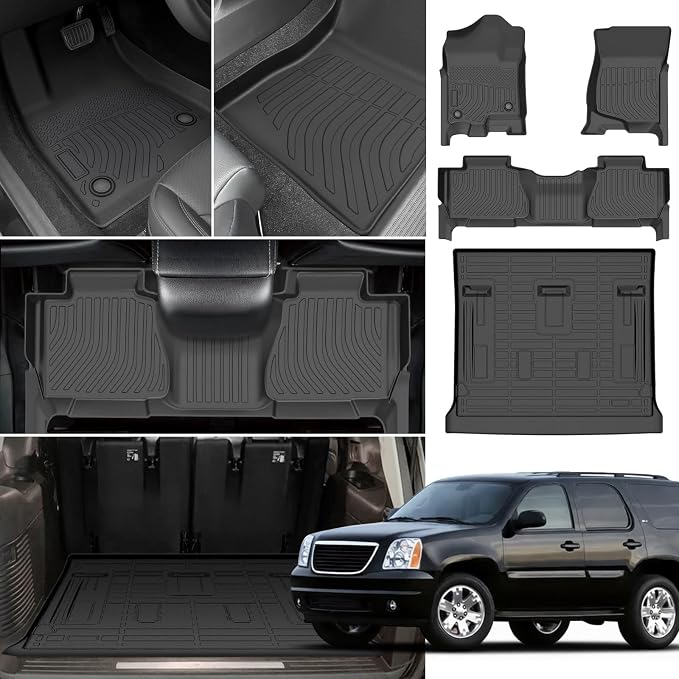 Floor Mats for Chevy Tahoe 2007 2008 2009 2010 2011 2012-2014 | for GMC Yukon Bench (NOT fit XL or Hybrid), for Chevrolet Tahoe Floor Mats 1st&2nd Row&Cargo Liner,8 Seats,TPE Summer Winter