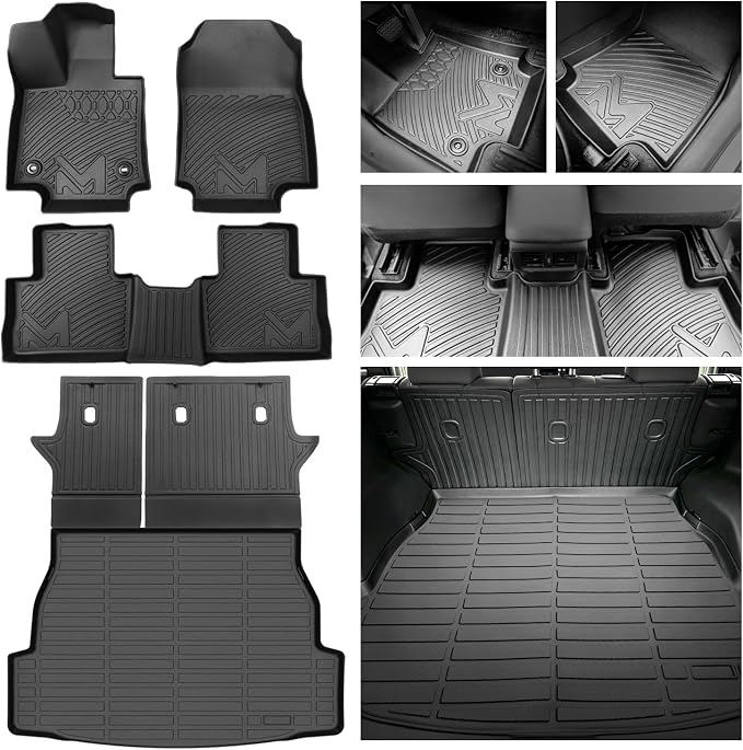 TPE Automotive Floor Mats & Cargo Liner Custom for Toyota Rav4 2019-2025 (Include Hybrid), All Weather Cover Protection Waterproof Black Front & Rear Row Full Set Car Mats & Backrest Mats, 6PCS