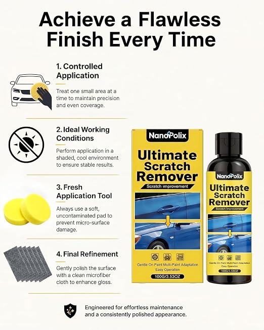 Ultimate Scratch Remover 100g with Cloth & Sponge for Cars | for Light Scratches, Water Spots, Swirl Marks and Scuffs, Rapidly Polishes Restore Shine, Safe for All Paint Colors