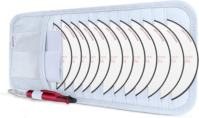 CD Case Holder for Car - Sun Visor Organizer for 12 CD’s/Dvd’s, 1 Mesh Pocket & 1 Horizontal Pen Holder - Safe, Ergonomic Design (WHite)